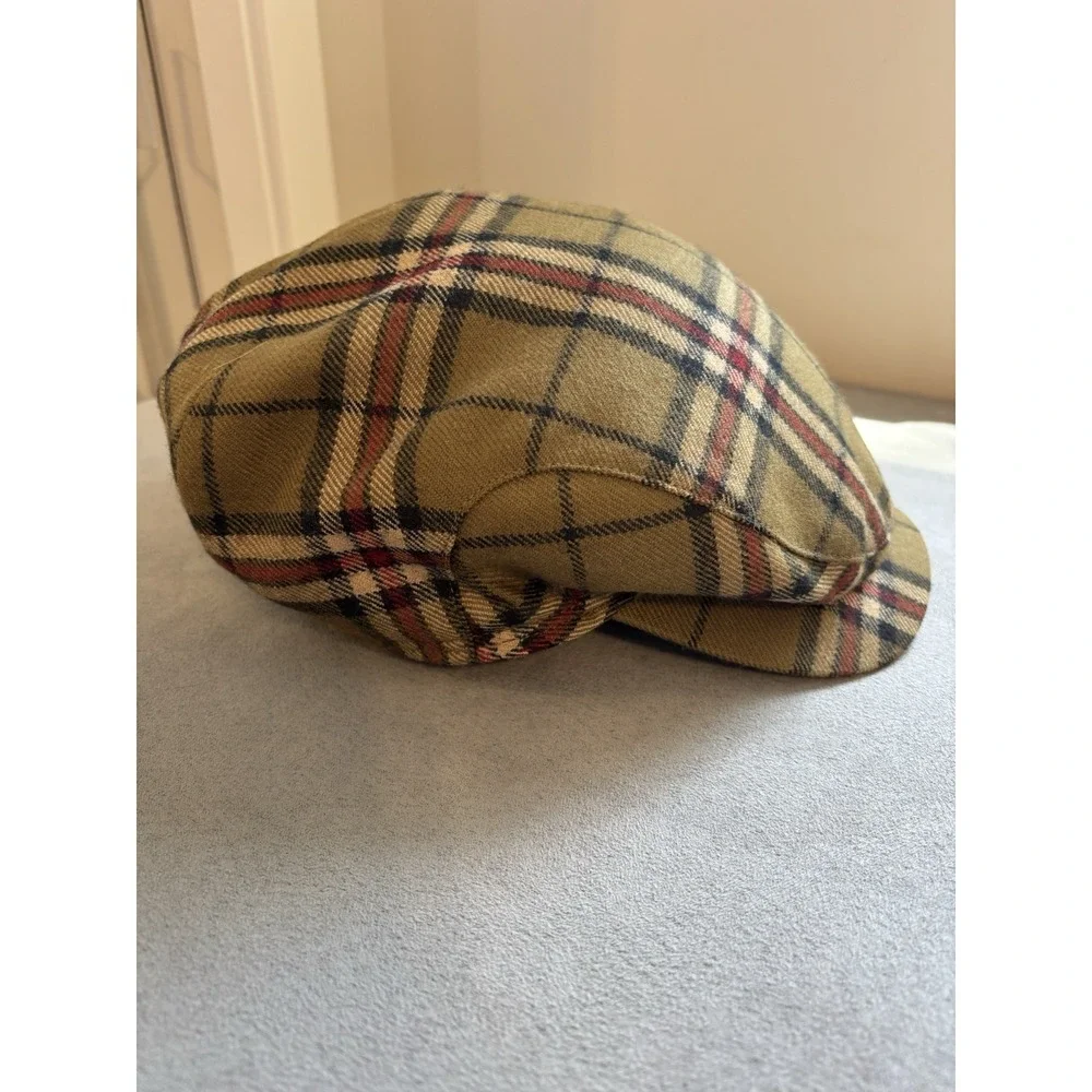 Wigéns Mens Wool Newsboy Flat Cap Size 59 7 3/8 Plaid Ear Flaps Lined Peaky